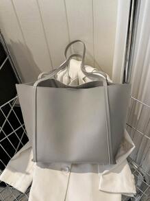Fashionable Large Capacity Tote Bag, Casual Daily Use Personalized Versatile Tote Handbag For Women - Light Grey - View 9