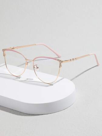 1 คู่ แว่นตากรอบโลหะรูปตาแมว เลนส์ใส แฟชั่น