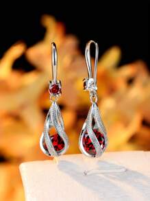 Vanel Hoa tai giọt nước trang trí bằng đá rhinestone - Đỏ - Xem 3