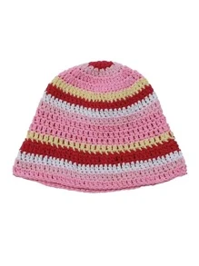 1入組女士條紋圖案勾織波西米亞帽 - 粉色 - 查看 3