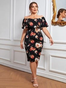SHEIN Clasi Đầm Plus Size Xù Hoa Tất cả trên in Giải trí - Nhiều màu - Xem 4
