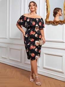 SHEIN Clasi Đầm Plus Size Xù Hoa Tất cả trên in Giải trí - Nhiều màu - Xem 5