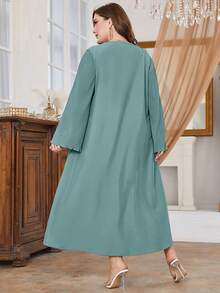 Al Najma Plus Floral Print Pleated Detail Dress - Blue - View 2