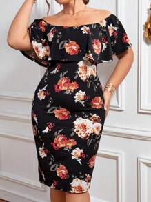 SHEIN Clasi Đầm Plus Size Xù Hoa Tất cả trên in Giải trí - Nhiều màu - Xem 6