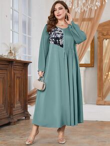 Al Najma Plus Floral Print Pleated Detail Dress - Blue - View 4