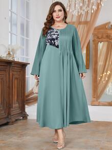 Al Najma Plus Floral Print Pleated Detail Dress - Blue - View 5