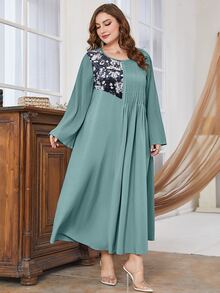 Al Najma Plus Floral Print Pleated Detail Dress - Blue - View 6