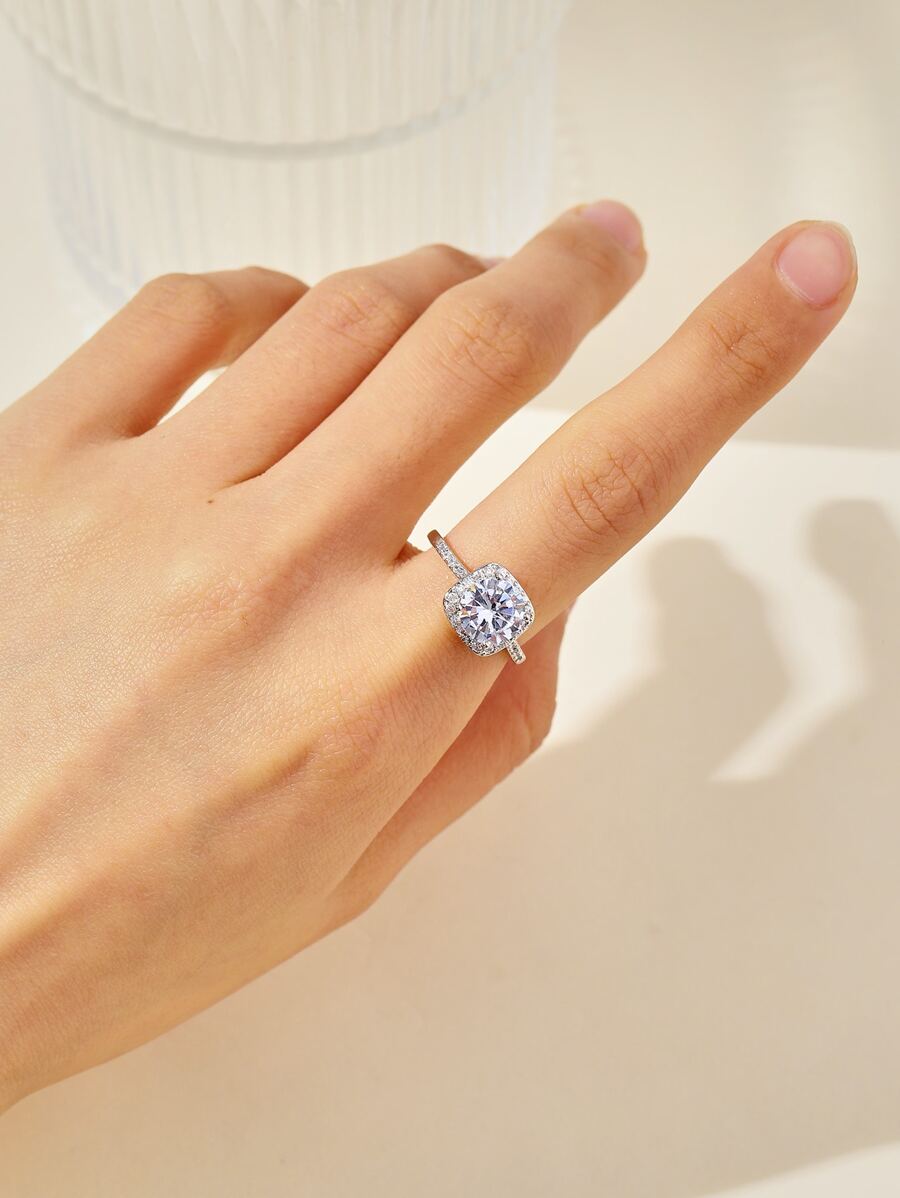 Nhẫn Trang Trí Đá Cubic Zirconia - Bạc - Xem 1