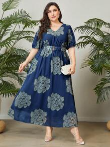 Mulvari Đầm Plus Size Thắt lưng Hoa Tất cả trên in Boho - Nhiều màu - Xem 1
