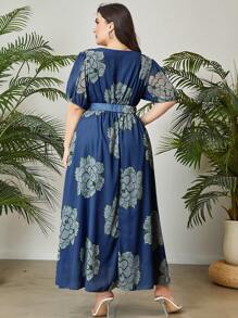 Mulvari Đầm Plus Size Thắt lưng Hoa Tất cả trên in Boho - Nhiều màu - Xem 2