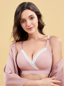 SHEIN Maternity Contrast Trim Nursing Bra - Pink - View 8