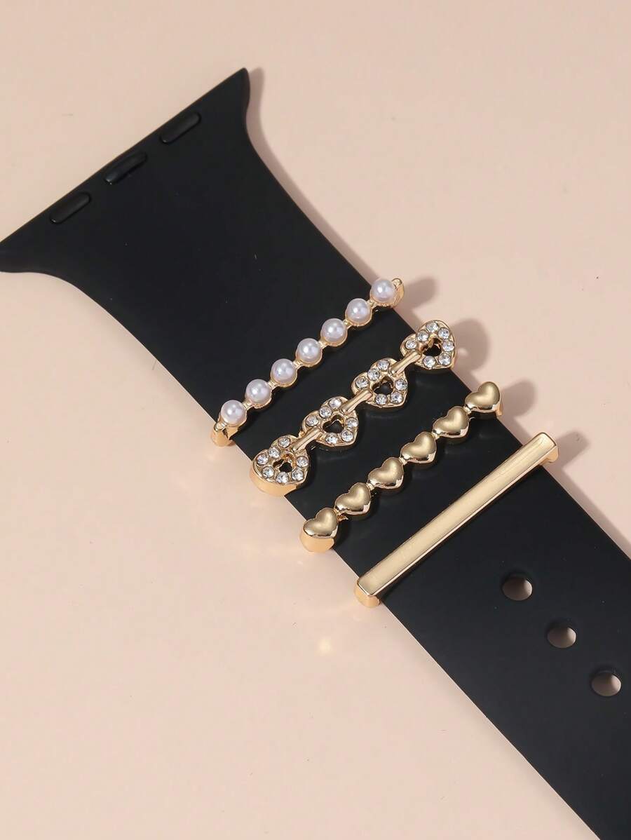 4pcs Women Zinc Alloy Fashionable Rhinestone & Faux Pearl Decor Watch Accessory For Watch Decoration - Yellow - View 1