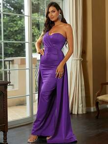 Missord Solid One Shoulder Split Thigh Dress With Cape