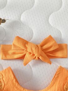 嬰兒鏤空蕾絲花邊拼接連體衣洋裝和配件髮箍