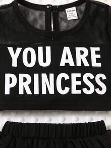 Baby Slogan Graphic Mesh Overlay Tee & Skirt - Black - View 4