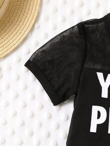 Baby Slogan Graphic Mesh Overlay Tee & Skirt - Black - View 6