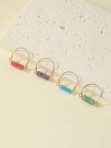 4入组/套時尚矩形裝飾戒指適合女士日常裝飾 - 彩色 - 查看 3