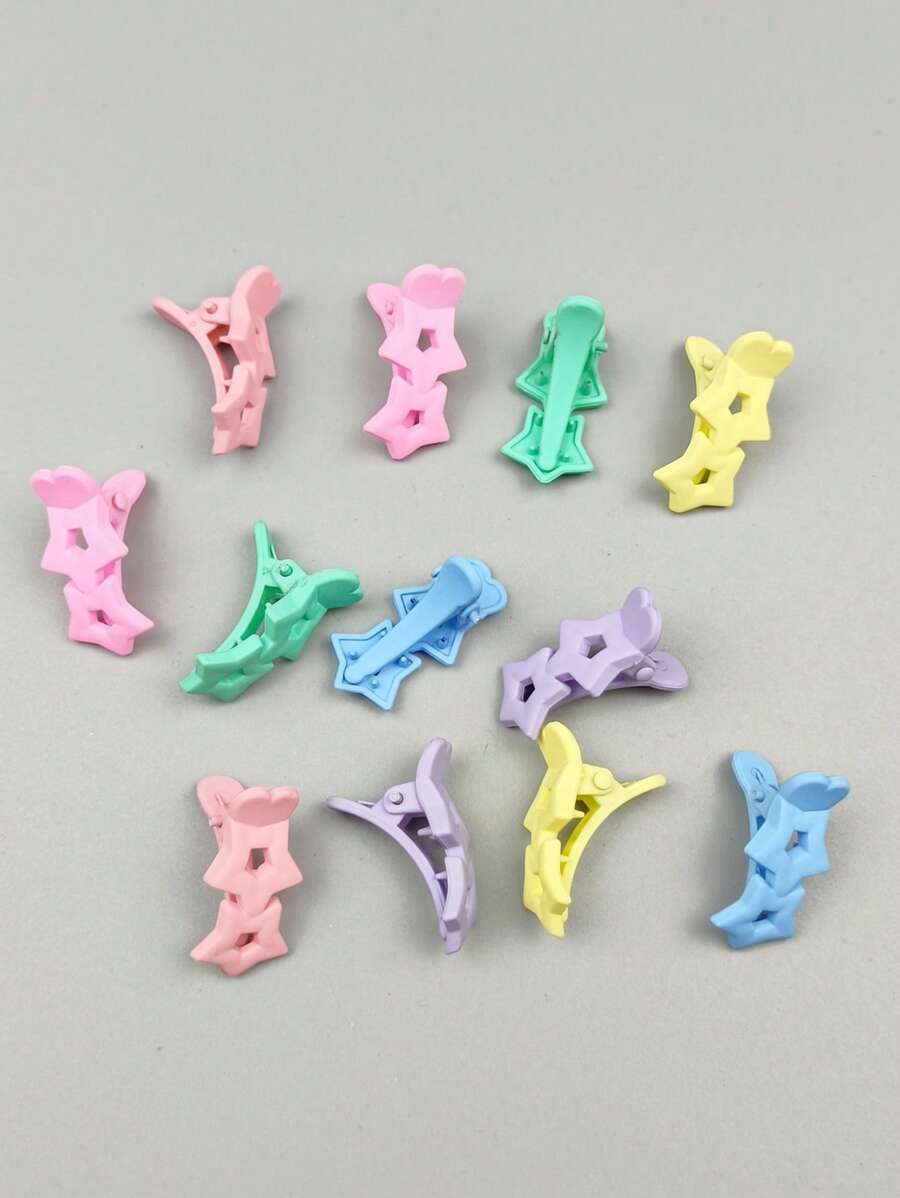 12pcs Women Random Color Star Decor Sweet Style Hair Clip - Multicolor - View 1