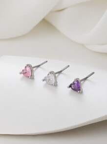 方晶鋯石愛心裝飾鼻釘 - 粉色 - 查看 1