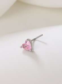 方晶鋯石愛心裝飾鼻釘 - 粉色 - 查看 2