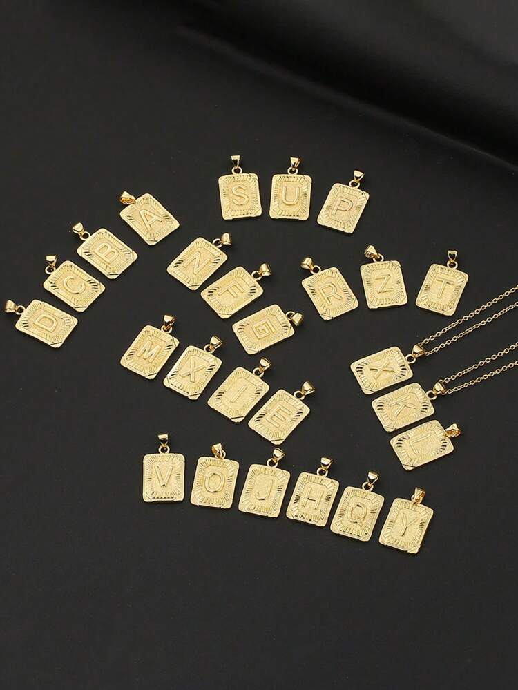 Letter Detail Square Charm Necklace