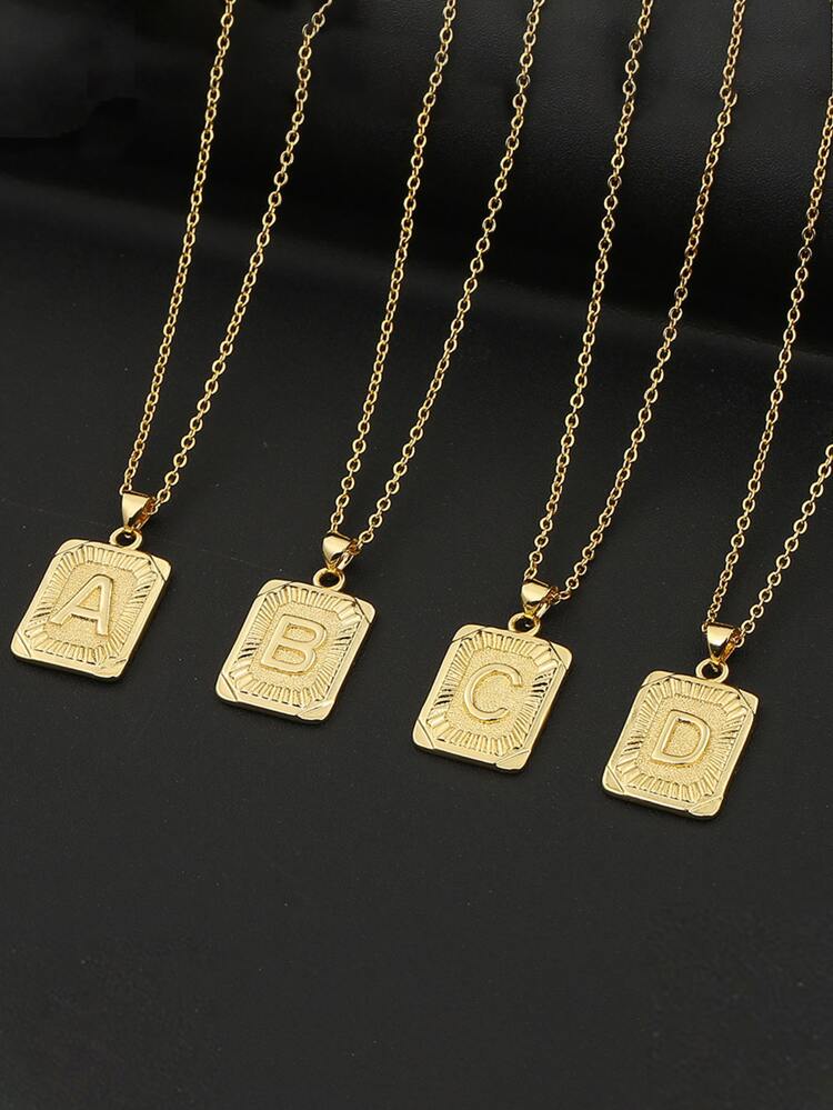 Letter Detail Square Charm Necklace