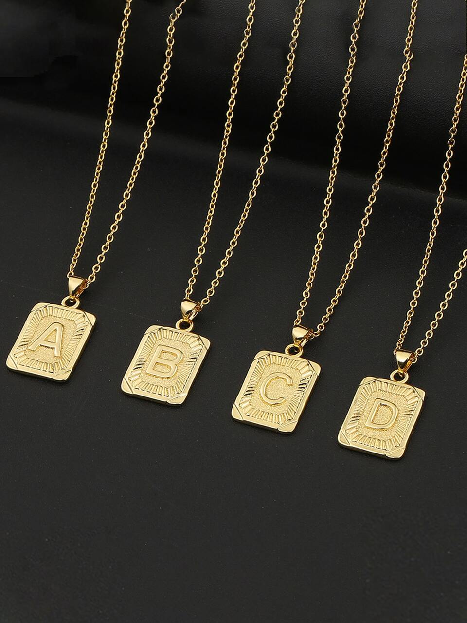 Letter Detail Square Charm Necklace