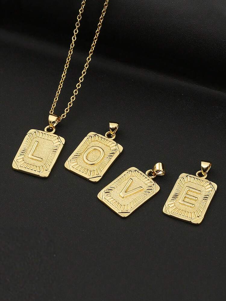 Letter Detail Square Charm Necklace