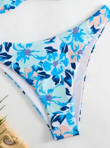 Floral Print Underwire Bikini Set - Blue - View 4