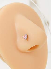 方晶鋯石愛心裝飾鼻釘 - 粉色 - 查看 3