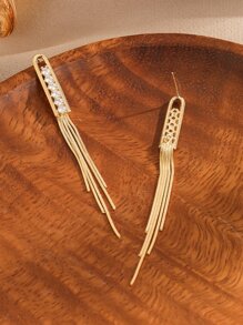 Bông tai tua rua kim loại trang trí bằng kim loại - Vàng - Xem 2