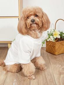 1入組標語圖案寵物T恤衫適用於狗狗和貓適合夏天 - 白色 - 查看 4
