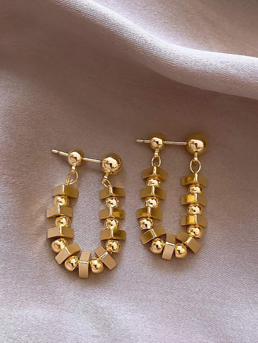 珠子裝飾耳墜 - 金黃色 - 查看 1