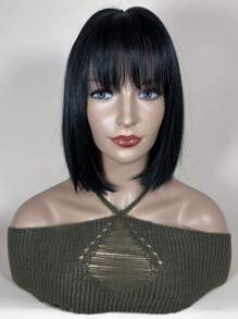 Peluca sintética corto recto con tupe - Negro - Ver 5