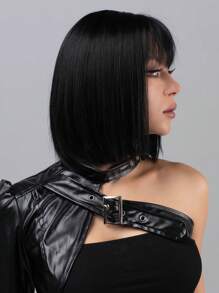 Peluca sintética corto recto con tupe - Negro - Ver 3