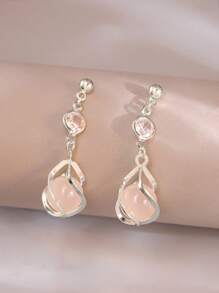 Stone Decor Drop Earrings - Silver - View 2