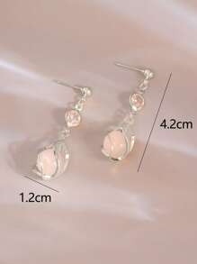Stone Decor Drop Earrings - Silver - View 4