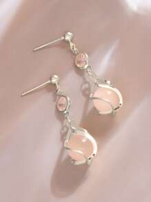 Stone Decor Drop Earrings - Silver - View 5