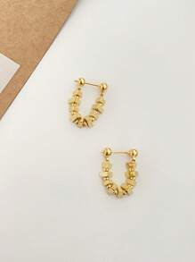 珠子裝飾耳墜 - 金黃色 - 查看 5