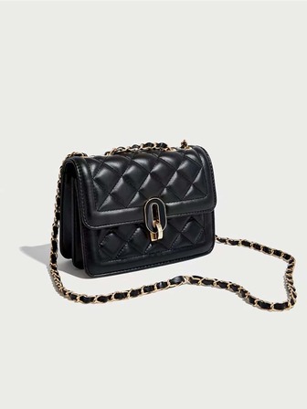 迷你翻蓋方包絎縫圖案金屬裝飾PU皮革