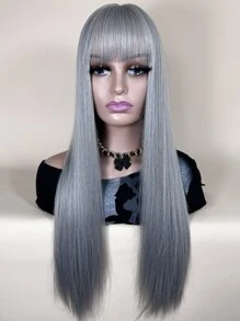 30英寸超長直筒人造假髮帶劉海,女士假髮