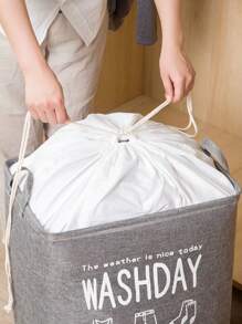 1入組標語圖案洗衣現代滌綸洗衣籃 - 灰色 - 查看 2