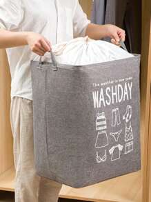 1入組標語圖案洗衣現代滌綸洗衣籃 - 灰色 - 查看 3