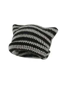 Cute 1pc Women Wool Mix Striped Pattern Casual Beanie - Black - View 12