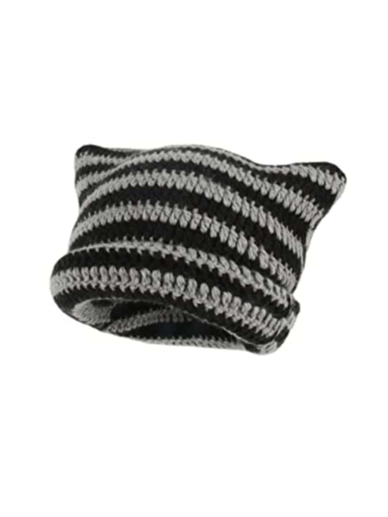 Cute 1pc Women Wool Mix Striped Pattern Casual Beanie - Black - View 12