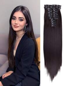 12 件/套 长直发接发 高温 22 英寸 合成假发夹 女士合成接发 - 棕色 - 查看 2