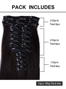 12 件/套 长直发接发 高温 22 英寸 合成假发夹 女士合成接发 - 棕色 - 查看 4