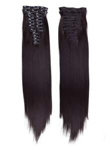 12 件/套 长直发接发 高温 22 英寸 合成假发夹 女士合成接发 - 棕色 - 查看 7