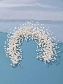 1件装女士仿珍珠装饰优雅新娘头饰，适合婚礼派对复古头饰。情人节配饰 - 白色 - 查看 2