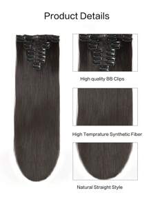 12 件/套 长直发接发 高温 22 英寸 合成假发夹 女士合成接发 #4 - 棕色 - 查看 7